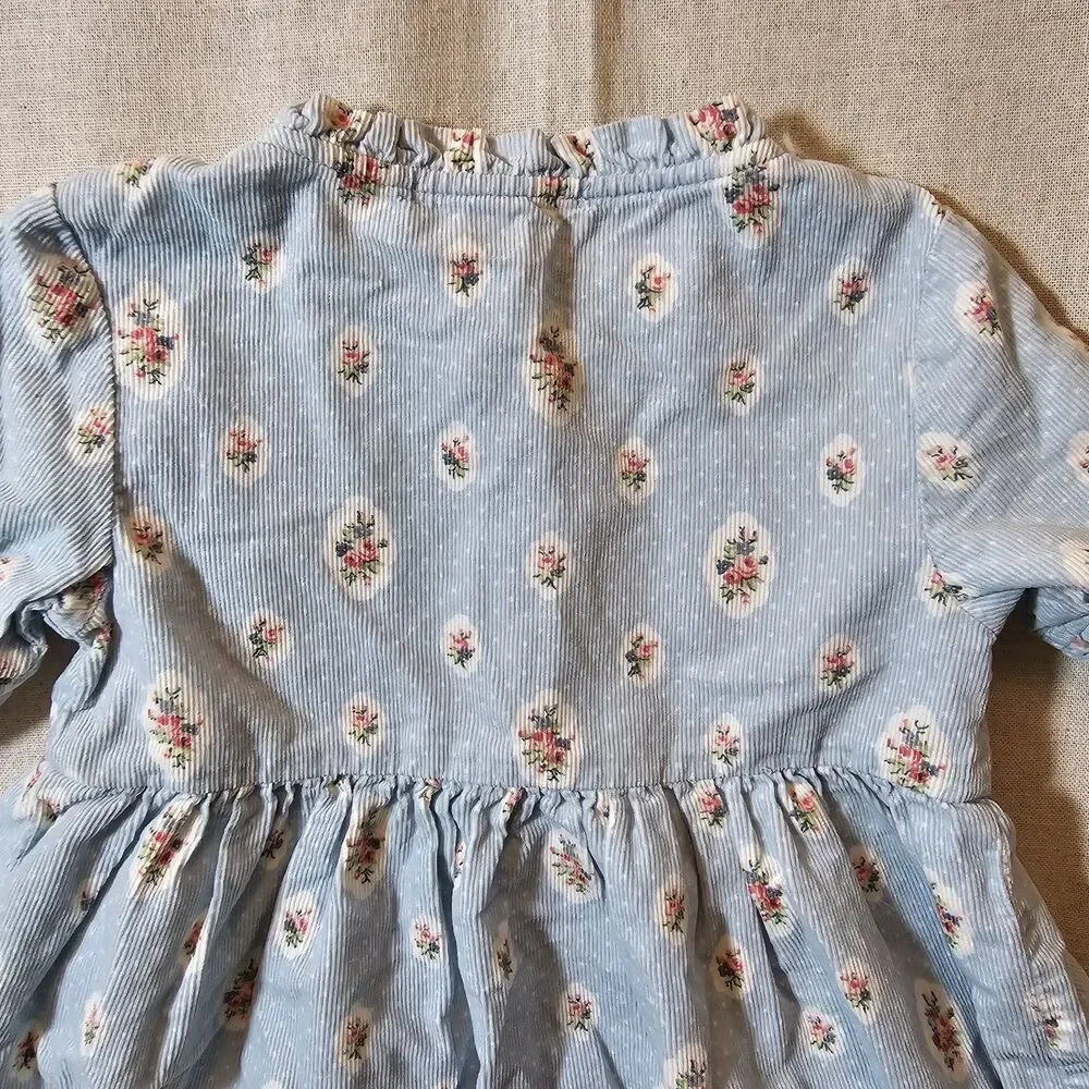 Janie And Jack Western Equestrian Floral Blue Corduroy Baby Dress 12m To 18m